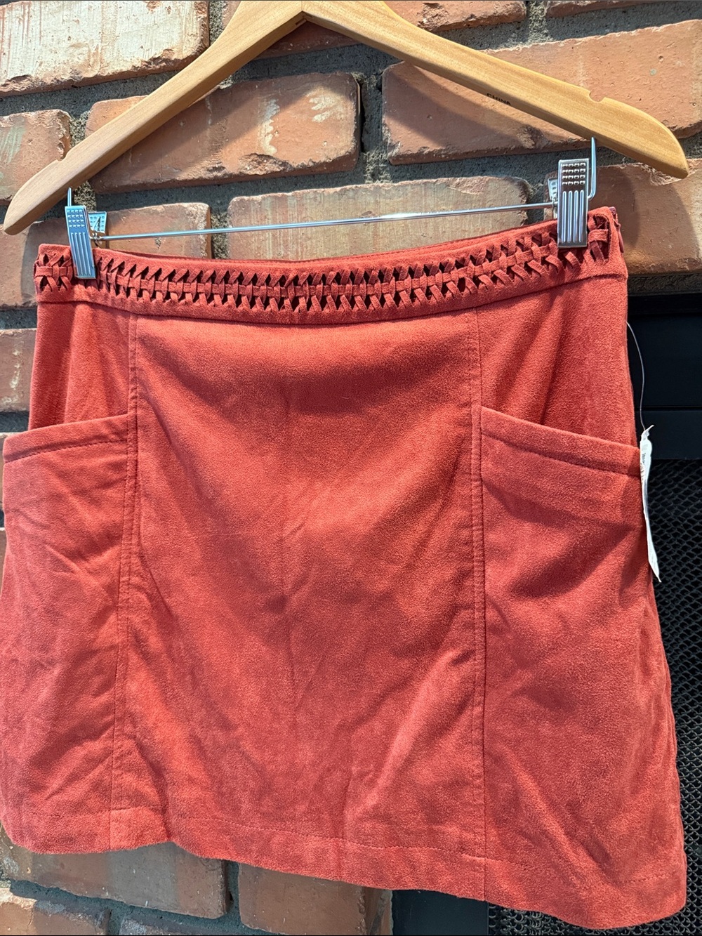 Altar'd State Rust Crochet-Waist Mini Skirt suede